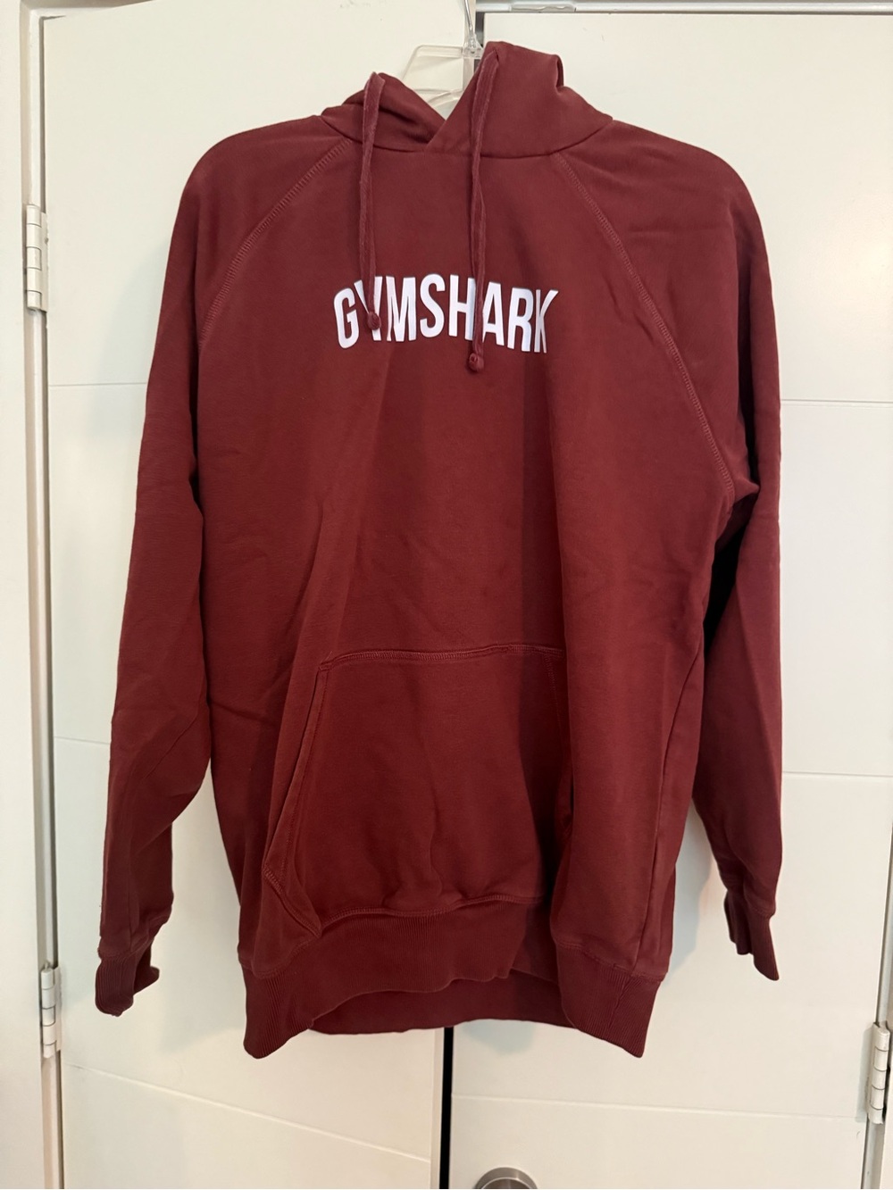 Gymshark Men’s Burgundy Pullover Hoodie with White Logo